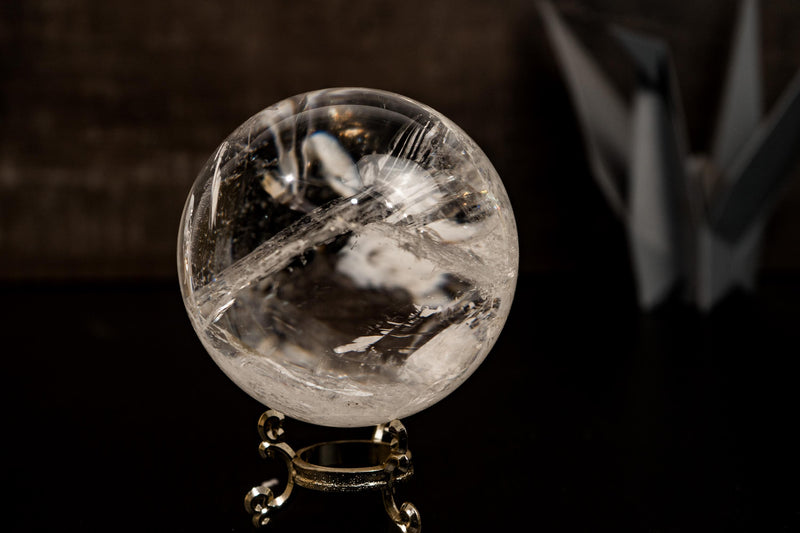 Large High - Grade Crystal Quartz Sphere with Stunning Rainbows – All - Natural, from Diamantina, Brazil - 1510g, 100mm - E2D Crystals & Minerals