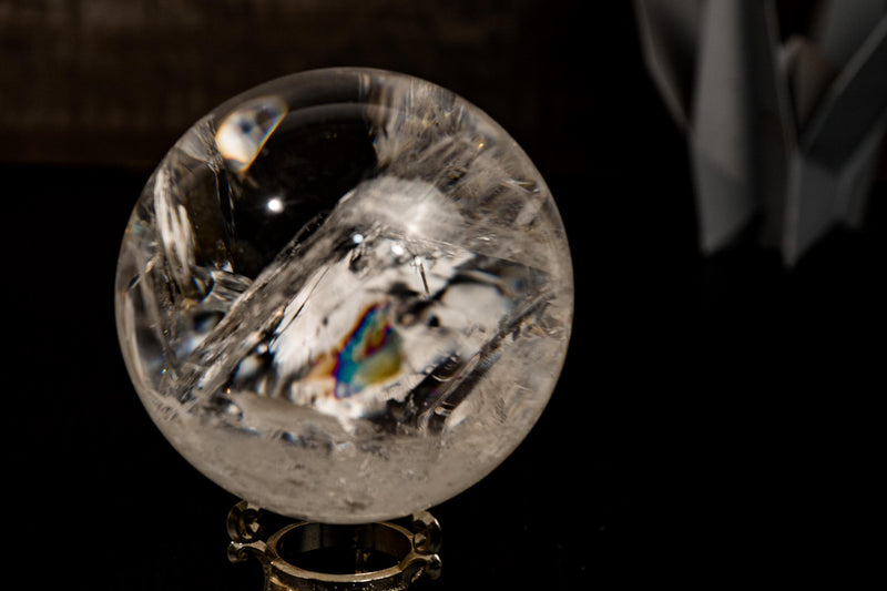 Large High - Grade Crystal Quartz Sphere with Stunning Rainbows – All - Natural, from Diamantina, Brazil - 1510g, 100mm - E2D Crystals & Minerals
