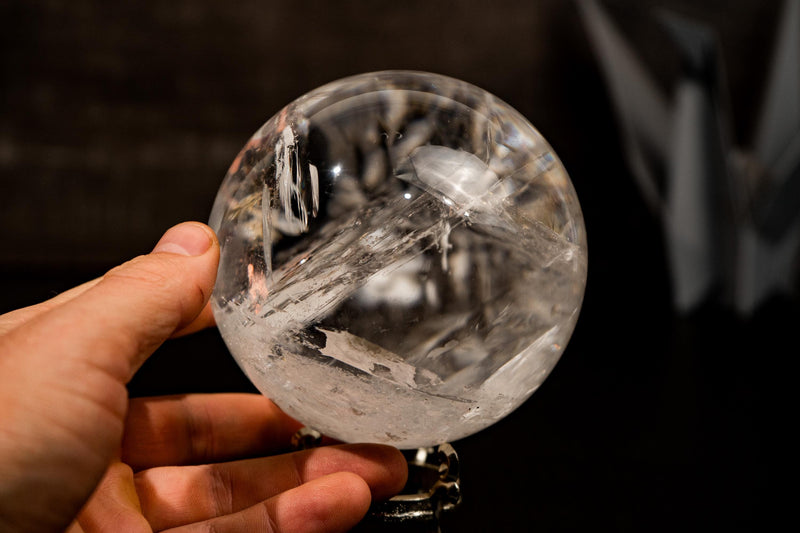 Large High - Grade Crystal Quartz Sphere with Stunning Rainbows – All - Natural, from Diamantina, Brazil - 1510g, 100mm - E2D Crystals & Minerals