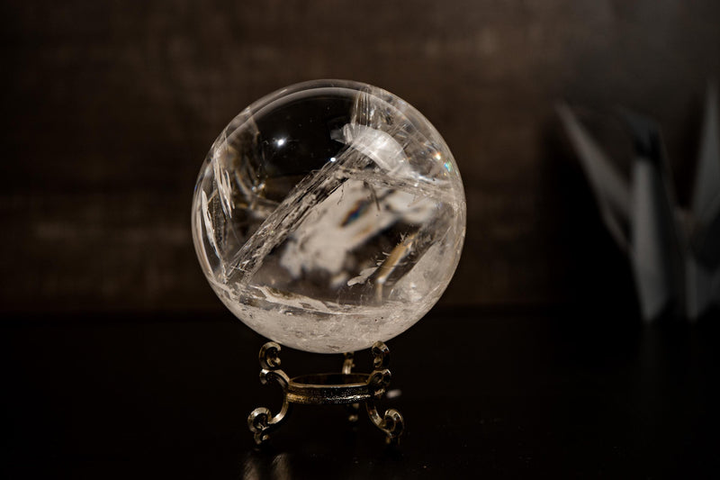 Large High - Grade Crystal Quartz Sphere with Stunning Rainbows – All - Natural, from Diamantina, Brazil - 1510g, 100mm - E2D Crystals & Minerals