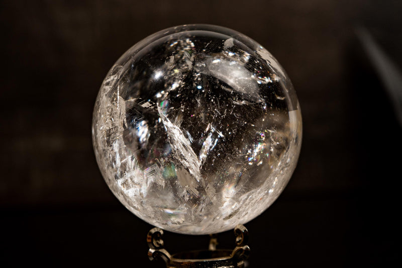 Large High - Grade Crystal Quartz Sphere with Stunning Rainbows – All - Natural, from Diamantina, Brazil - 1510g, 100mm - E2D Crystals & Minerals
