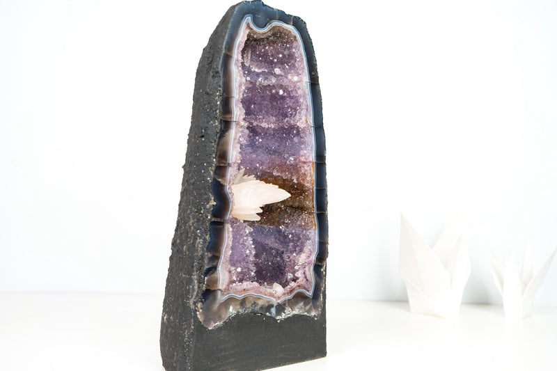 Geode Cathedral with Rare Reactive fluorescent Calcite – Banded Agate and Lavender Amethyst - 17 In - 30 lb - E2D Crystals & Minerals