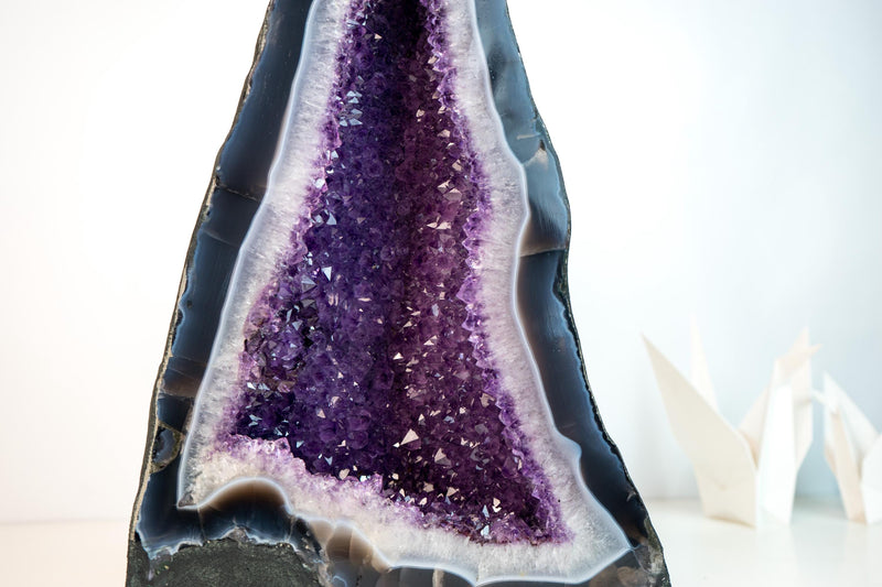 Exceptional Blue & White Lace Agate Geode with Sparkling Violet Amethyst Druzy - 15 In, 39.2 lb - E2D Crystals & Minerals