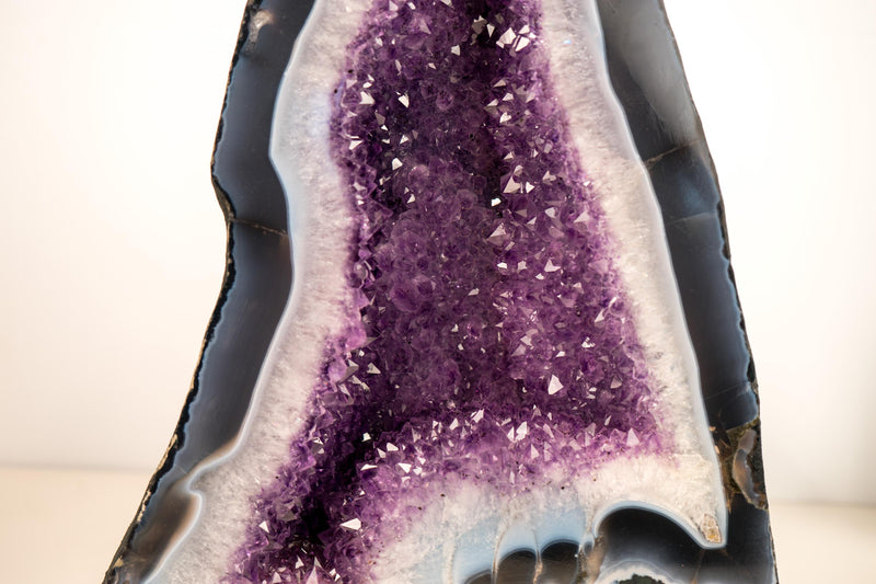 Rare Blue & White Lace Agate Geode with Sparkling Violet Amethyst Druzy - Super - Extra Grade - 16 In, 40 lb - E2D Crystals & Minerals