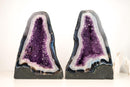 Rare Bookmatching Pair of Blue & White Lace Agate Geodes with Sparkling Violet Amethyst Druzy - Super - Extra Grade - 79 lb - E2D Crystals & Minerals