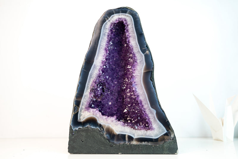 Rare Bookmatching Pair of Blue & White Lace Agate Geodes with Sparkling Violet Amethyst Druzy - Super - Extra Grade - 79 lb - E2D Crystals & Minerals