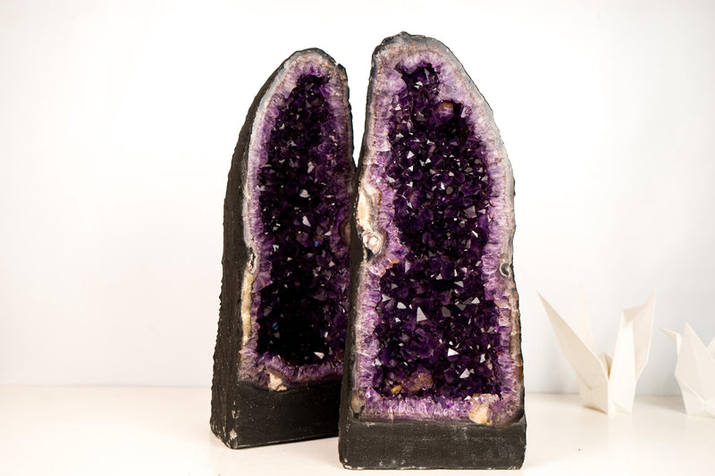 Pair of Stunning Amethyst Geode Cathedrals with Large Sparkly Deep Violet - Purple Crystals - Medium Size: 63 lb - 19 In - E2D Crystals & Minerals
