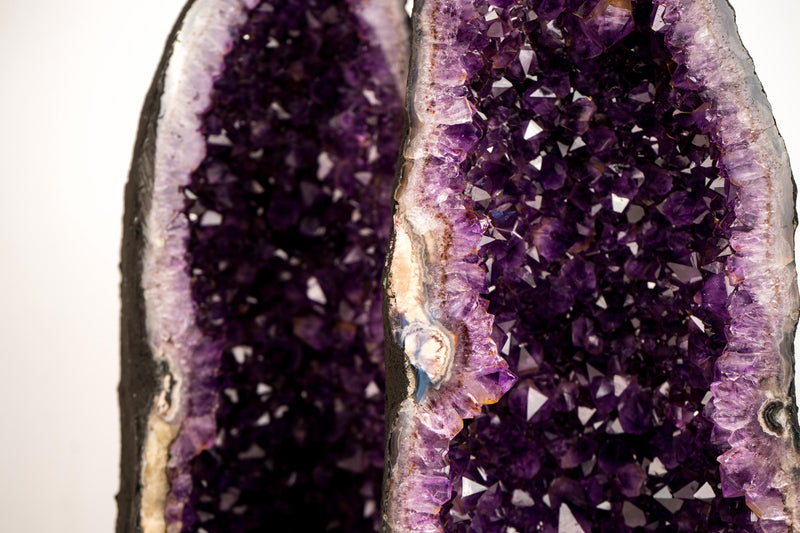 Pair of Stunning Amethyst Geode Cathedrals with Large Sparkly Deep Violet - Purple Crystals - Medium Size: 63 lb - 19 In - E2D Crystals & Minerals
