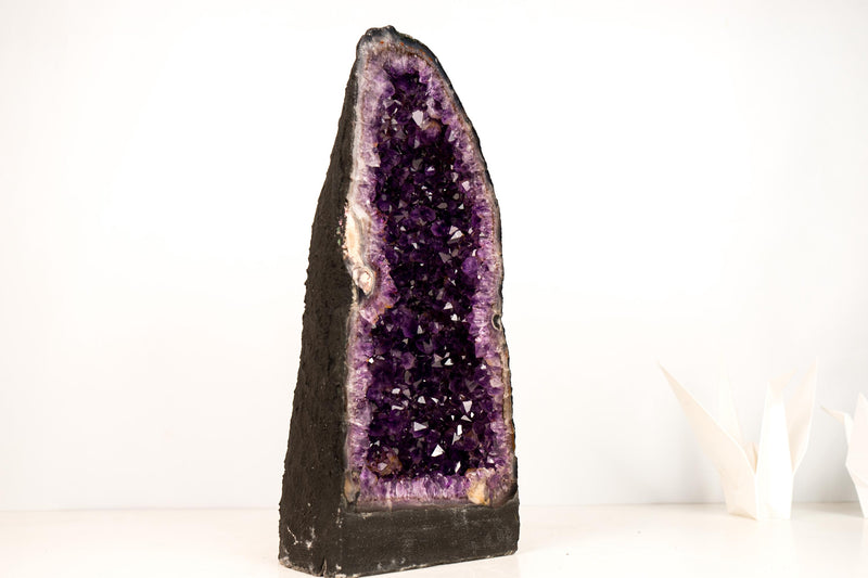 Pair of Stunning Amethyst Geode Cathedrals with Large Sparkly Deep Violet - Purple Crystals - Medium Size: 63 lb - 19 In - E2D Crystals & Minerals