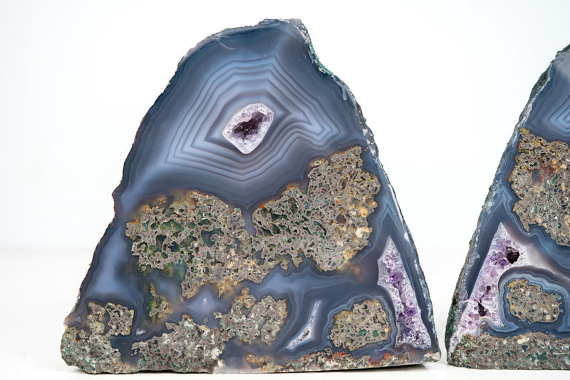 Rare Blue Lace Agate Geode – Intact Bookmatched Pair with Unique Geological Landscape Drawing - 4.3 Kg - 9.5 lb - E2D Crystals & Minerals