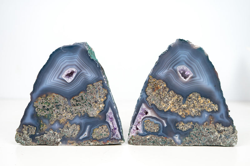 Rare Blue Lace Agate Geode – Intact Bookmatched Pair with Unique Geological Landscape Drawing - 4.3 Kg - 9.5 lb - E2D Crystals & Minerals