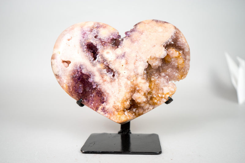 Rare Pink Amethyst Heart with Rose and Yellow Druzy, Ethically Sourced in Brazil - 5 Lb - E2D Crystals & Minerals