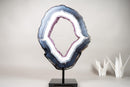 Spectacular Blue & White Lace Agate Geode Portal Slice with Rose Amethyst Druzy on Stand - 19 In Tall, 16 Lb - E2D Crystals & Minerals