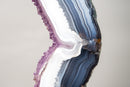 Spectacular Blue & White Lace Agate Geode Portal Slice with Rose Amethyst Druzy on Stand - 19 In Tall, 16 Lb - E2D Crystals & Minerals
