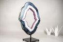 Blue & White Lace Agate Geode Slice with Lavender Amethyst Druzy on Stand – Spectacular Dual - Sided Portal Specimen - 19.5 In Tall, 16 Lb - E2D Crystals & Minerals