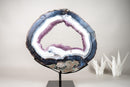 Rare Blue & White Lace Agate Geode Slice with Lavender Amethyst Druzy on Stand – Spectacular Dual - Sided Portal Specimen - 19 Lb - E2D Crystals & Minerals