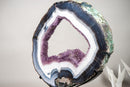 Rare Blue & White Lace Agate Geode Slice with Lavender Amethyst Druzy on Stand – Spectacular Dual - Sided Portal Specimen - 19 Lb - E2D Crystals & Minerals