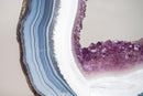 Rare Blue & White Lace Agate Geode Slice with Lavender Amethyst Druzy on Stand – Spectacular Dual - Sided Portal Specimen - 19 Lb - E2D Crystals & Minerals