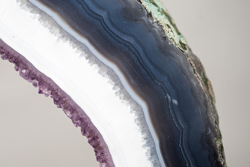 Rare Blue & White Lace Agate Geode Slice with Lavender Amethyst Druzy on Stand – Spectacular Dual - Sided Portal Specimen - 19 Lb - E2D Crystals & Minerals