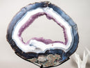 Rare Blue & White Lace Agate Geode Slice with Lavender Amethyst Druzy on Stand – Spectacular Dual - Sided Portal Specimen - 19 Lb - E2D Crystals & Minerals
