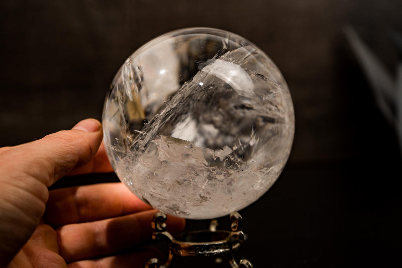 Large High - Grade Crystal Quartz Sphere with Stunning Rainbows – All - Natural, from Diamantina, Brazil - 1510g, 100mm - E2D Crystals & Minerals