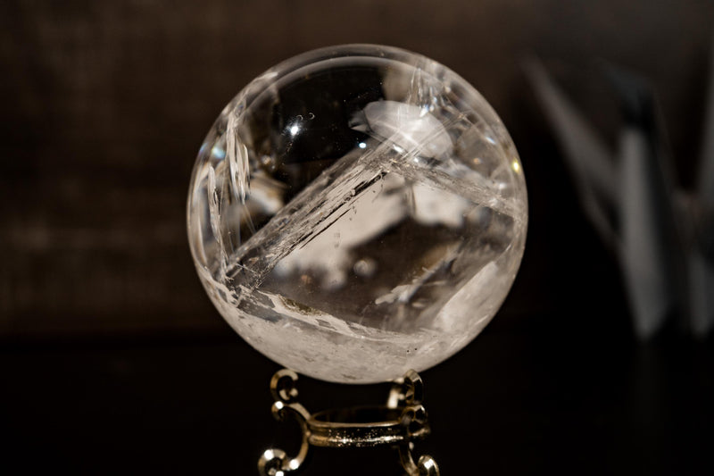 Large High - Grade Crystal Quartz Sphere with Stunning Rainbows – All - Natural, from Diamantina, Brazil - 1510g, 100mm - E2D Crystals & Minerals