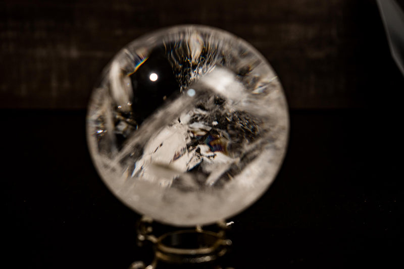 Large High - Grade Crystal Quartz Sphere with Stunning Rainbows – All - Natural, from Diamantina, Brazil - 1510g, 100mm - E2D Crystals & Minerals