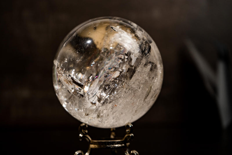Large High - Grade Crystal Quartz Sphere with Stunning Rainbows – All - Natural, from Diamantina, Brazil - 1510g, 100mm - E2D Crystals & Minerals