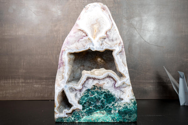 Rare White Agate Geode with Crystal and Green Jasper – 36 lb, 16 in - E2D Crystals & Minerals