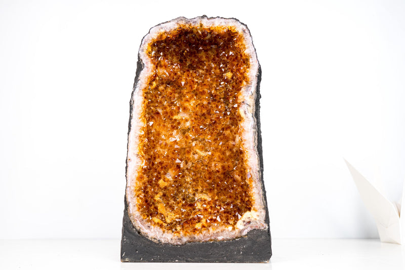 Bookmatching Pair of High - Grade Golden - Orange Citrine Geodes – Medium Sized Cathedral Shape, Ethically Sourced, 59 lb - E2D Crystals & Minerals