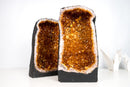 Bookmatching Pair of High - Grade Golden - Orange Citrine Geodes – Medium Sized Cathedral Shape, Ethically Sourced, 59 lb - E2D Crystals & Minerals