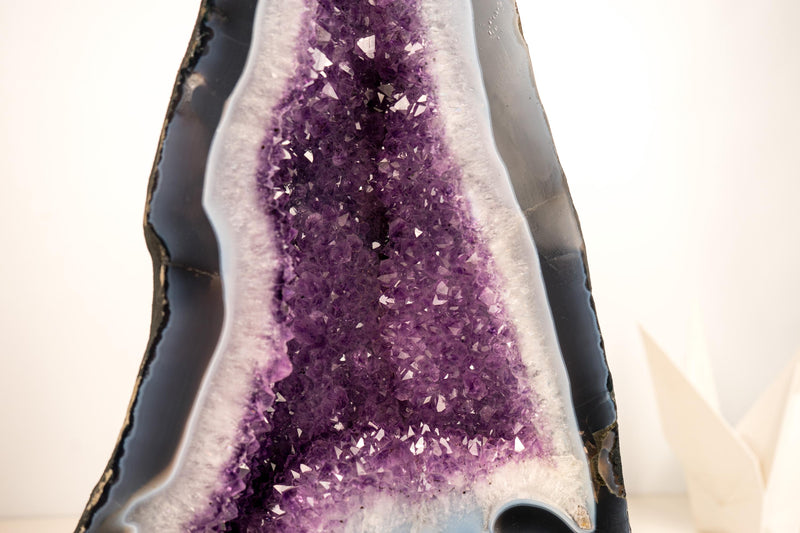 Rare Blue & White Lace Agate Geode with Sparkling Violet Amethyst Druzy - Super - Extra Grade - 16 In, 40 lb - E2D Crystals & Minerals