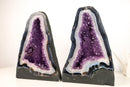 Rare Bookmatching Pair of Blue & White Lace Agate Geodes with Sparkling Violet Amethyst Druzy - Super - Extra Grade - 79 lb - E2D Crystals & Minerals