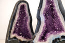 Rare Bookmatching Pair of Blue & White Lace Agate Geodes with Sparkling Violet Amethyst Druzy - Super - Extra Grade - 79 lb - E2D Crystals & Minerals