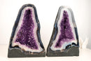 Rare Bookmatching Pair of Blue & White Lace Agate Geodes with Sparkling Violet Amethyst Druzy - Super - Extra Grade - 79 lb - E2D Crystals & Minerals