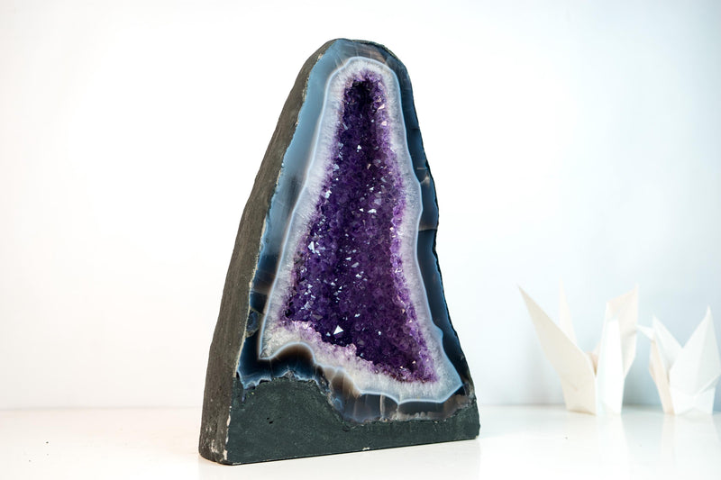 Rare Bookmatching Pair of Blue & White Lace Agate Geodes with Sparkling Violet Amethyst Druzy - Super - Extra Grade - 79 lb - E2D Crystals & Minerals