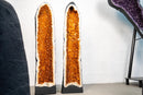 Pair of Straight, Tall Citrine Cathedral Geodes with Sparkling Golden - Orange Crystals - E2D Crystals & Minerals