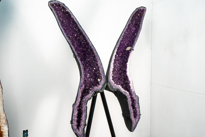 Sculptural Amethyst Geode Wings – 6.5 Ft Tall Butterfly Formation - E2D Crystals & Minerals