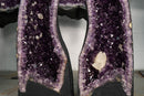 Pair of Arched Purple Amethyst Cathedral Geodes with Large Calcite - E2D Crystals & Minerals