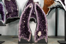 Pair of Arched Purple Amethyst Cathedral Geodes with Large Calcite - E2D Crystals & Minerals