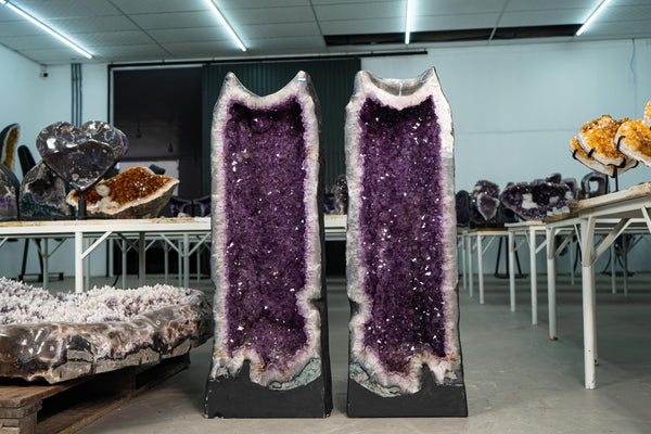 Pair of X - Large Lavender Amethyst Cathedral Geodes with Big Druzy Crystals - E2D Crystals & Minerals
