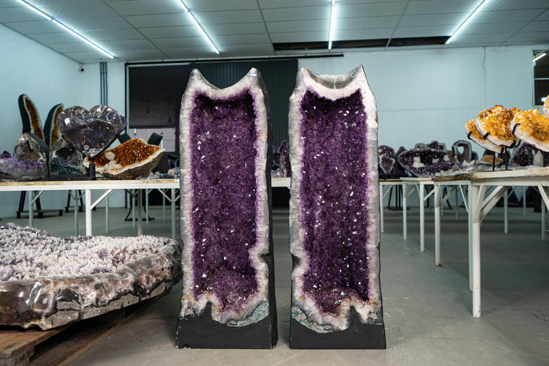 Pair of X - Large Lavender Amethyst Cathedral Geodes with Big Druzy Crystals - E2D Crystals & Minerals