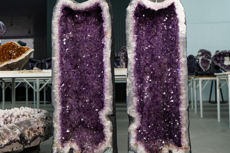 Pair of X - Large Lavender Amethyst Cathedral Geodes with Big Druzy Crystals - E2D Crystals & Minerals