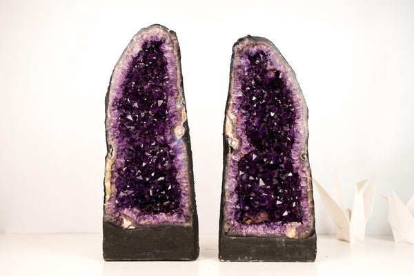 Pair of Stunning Amethyst Geode Cathedrals with Large Sparkly Deep Violet - Purple Crystals - Medium Size: 63 lb - 19 In - E2D Crystals & Minerals