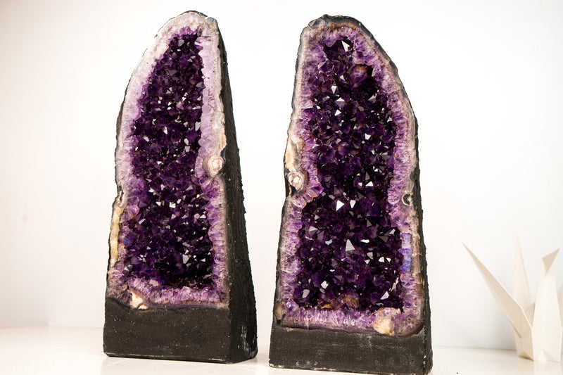 Pair of Stunning Amethyst Geode Cathedrals with Large Sparkly Deep Violet - Purple Crystals - Medium Size: 63 lb - 19 In - E2D Crystals & Minerals