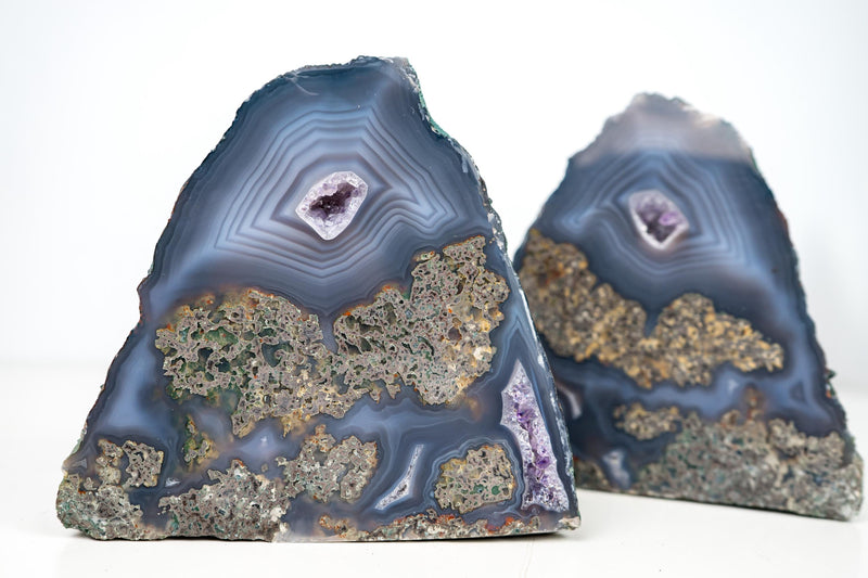Rare Blue Lace Agate Geode – Intact Bookmatched Pair with Unique Geological Landscape Drawing - 4.3 Kg - 9.5 lb - E2D Crystals & Minerals