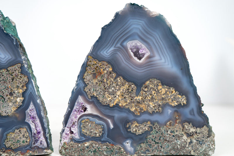 Rare Blue Lace Agate Geode – Intact Bookmatched Pair with Unique Geological Landscape Drawing - 4.3 Kg - 9.5 lb - E2D Crystals & Minerals