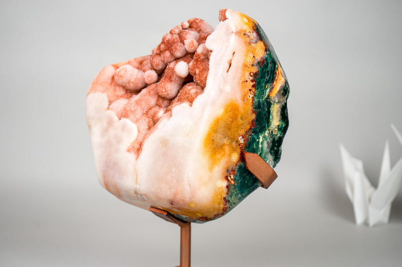 Rare Sculptural Pink Amethyst Geode with Red Druzy and Red Jasper on Custom Stand – 8.0 kg / 17.6 lb - E2D Crystals & Minerals