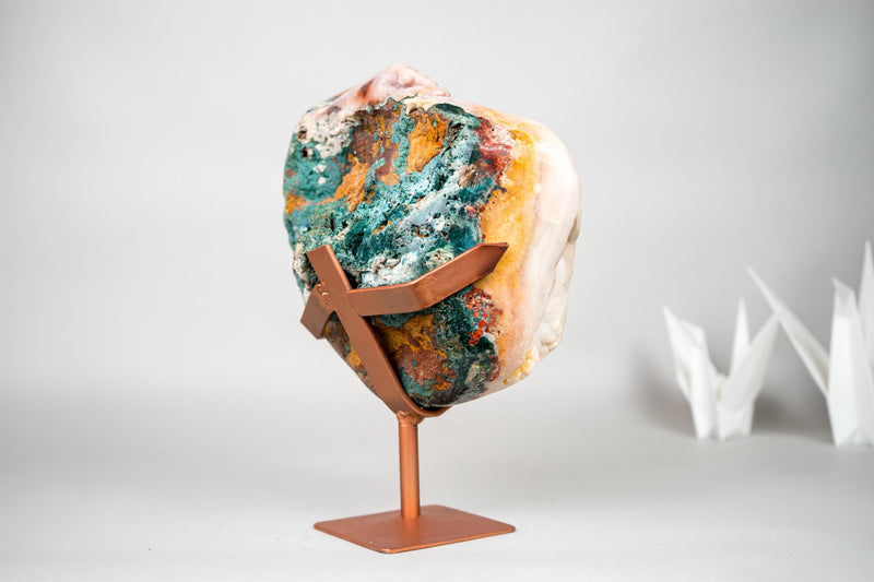 Rare Sculptural Pink Amethyst Geode with Red Druzy and Red Jasper on Custom Stand – 8.0 kg / 17.6 lb - E2D Crystals & Minerals