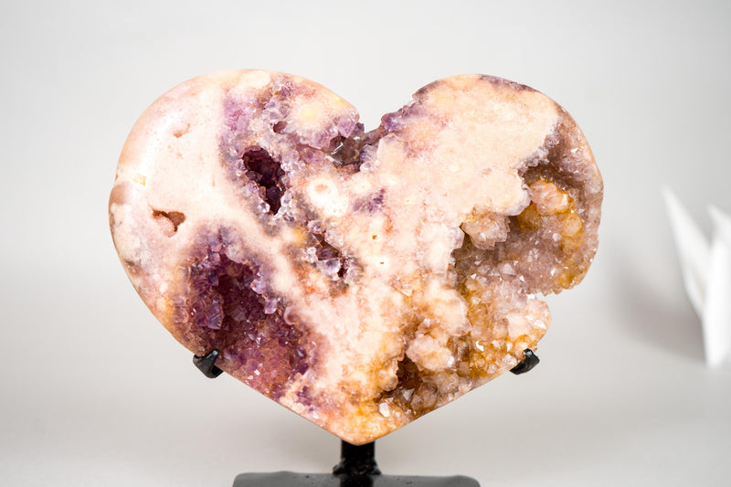 Rare Pink Amethyst Heart with Rose and Yellow Druzy, Ethically Sourced in Brazil - 5 Lb - E2D Crystals & Minerals